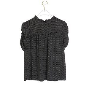 Who What Wear Black and White Polka Dot Short Sleeve Ruffle Sleeve Blouse Small